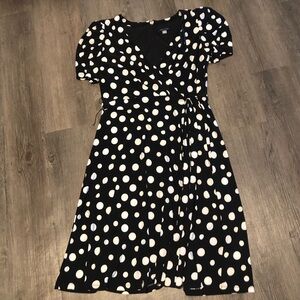 Tommy Hilfiger black and white polka dot fit and flare midi dress size 12